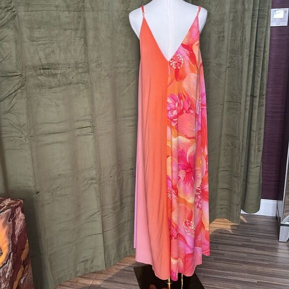 Farm Rio 100% viscose Elegant Floral Maxi Dress in Orange and Pink, L - Picture 9 of 13